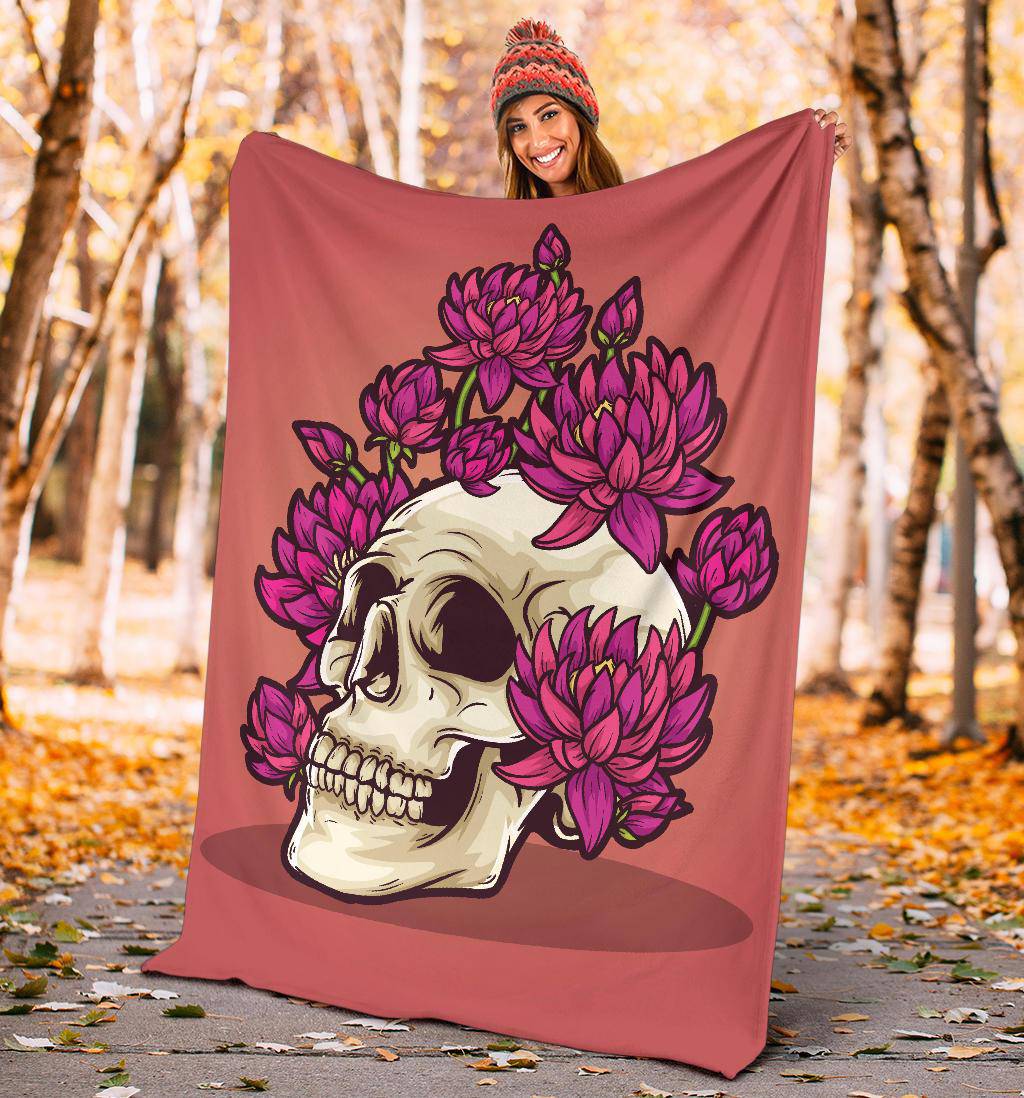 Dead Skeleton Skull Head with Blooming Flowers Premium Blanket - Top Content | POD Collection | Free Shipping