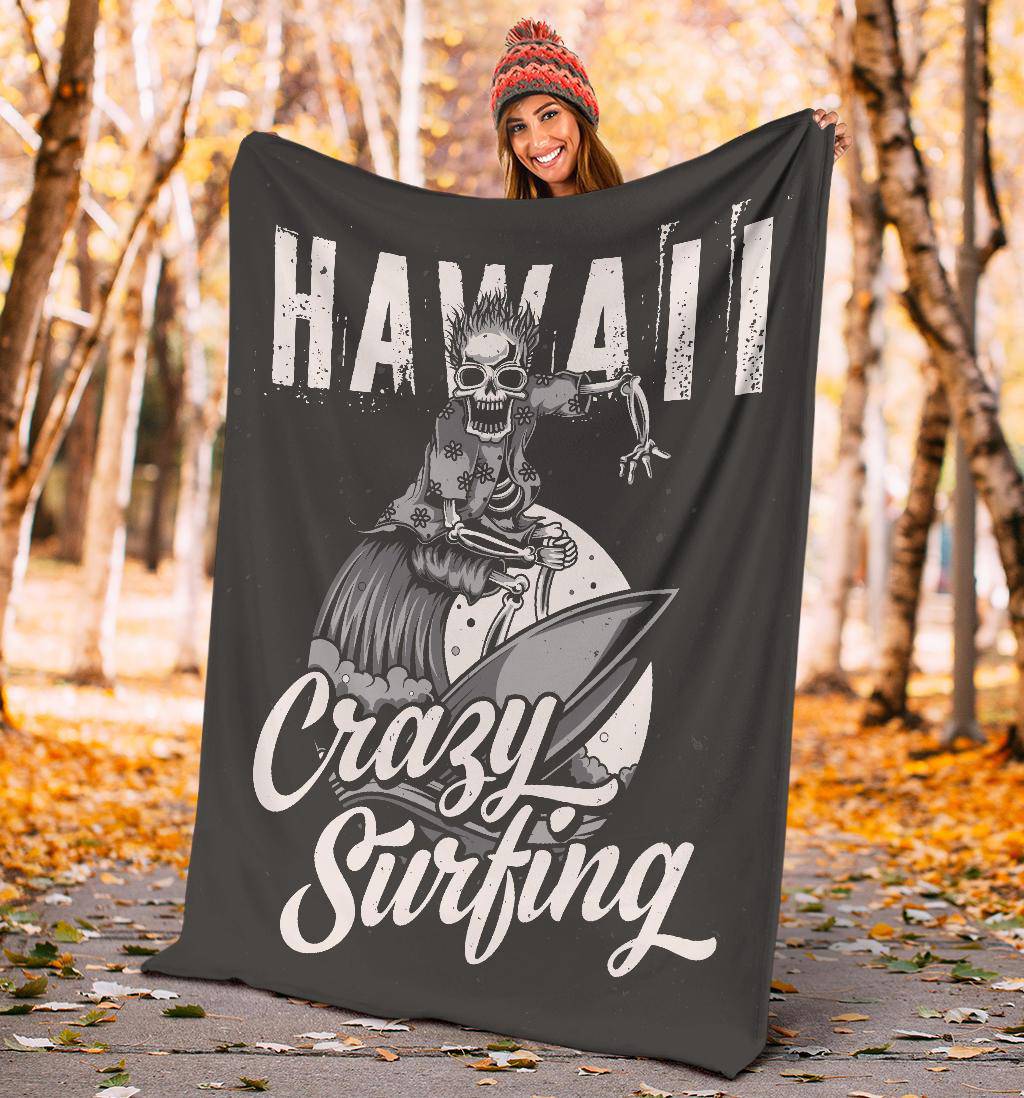 Crazy Skeleton Surfing Hawaii Premium Blanket - Top Content | POD Collection | Free Shipping