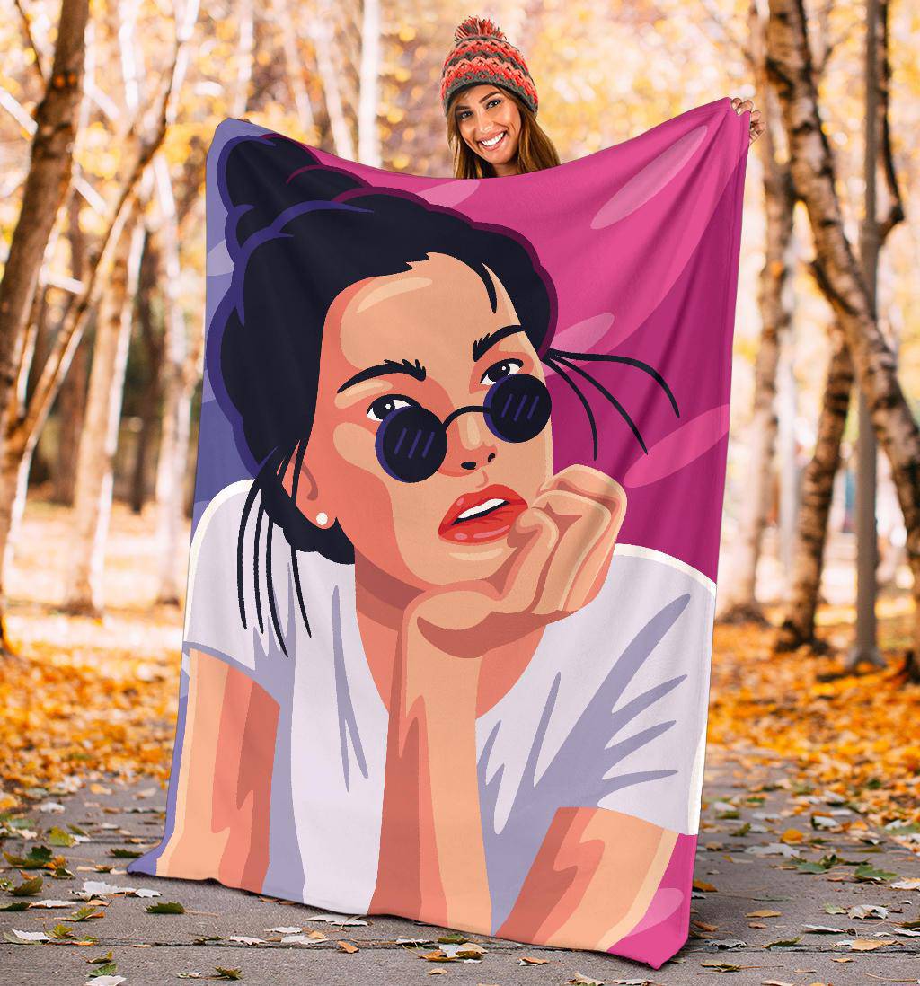 Woman Red Lips Cute Sunglasses Premium Blanket - Top Content | POD Collection | Free Shipping