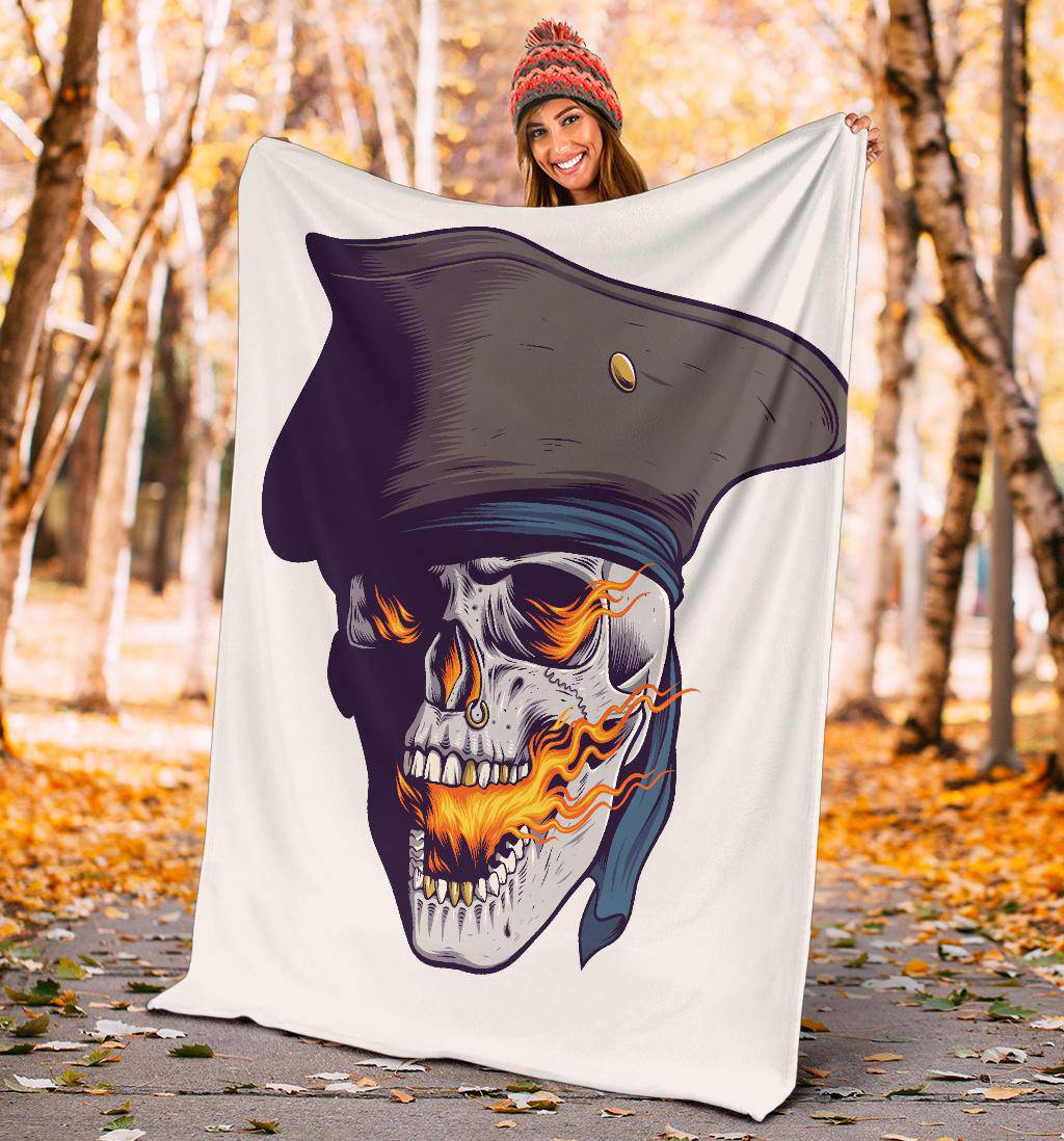 Fire Breathing Skull Pirate Art Premium Blanket - Top Content | POD Collection | Free Shipping