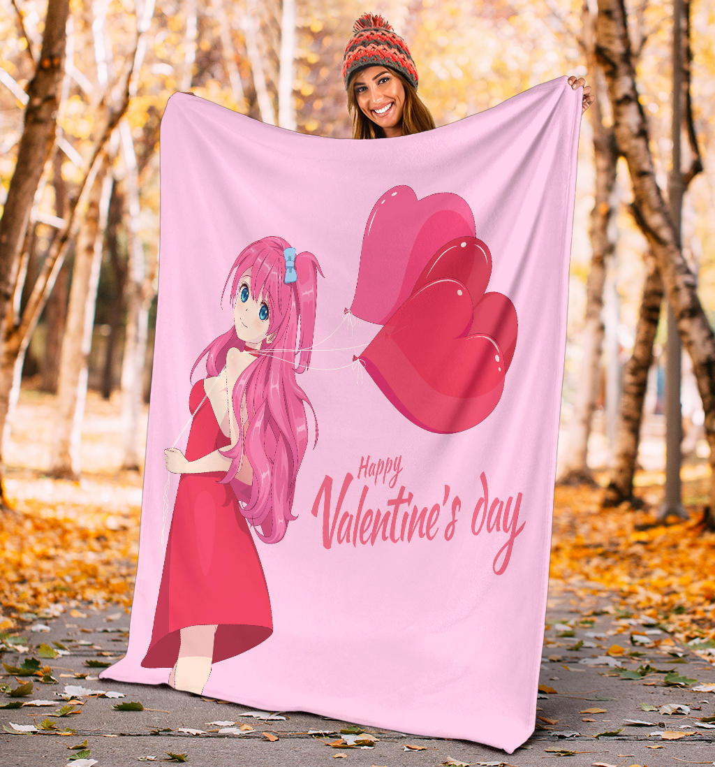 Happy Valentines Anime Style Blanket