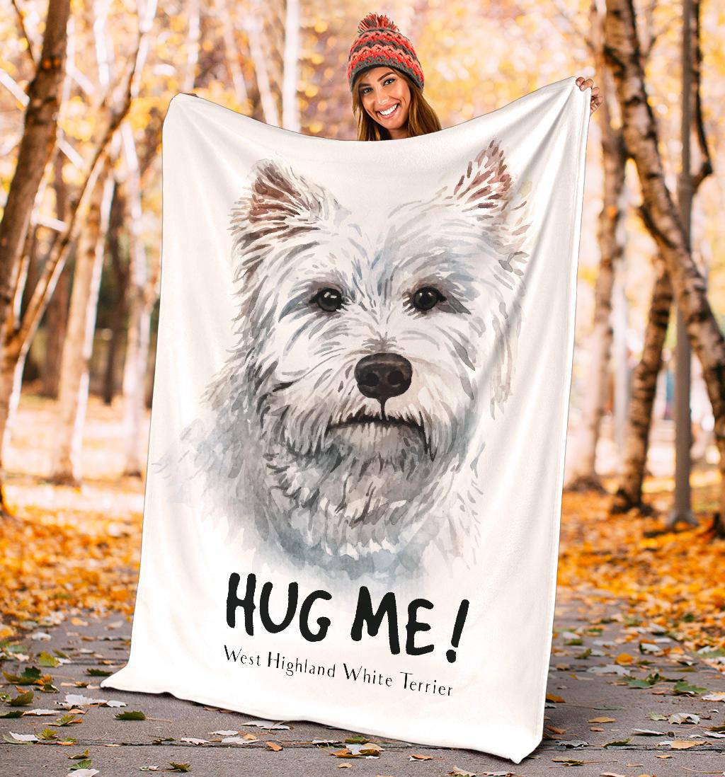 White Terrier Watercolor Portrait Premium Blanket, Hug Me Dog Drawing - Top Content | POD Collection | Free Shipping