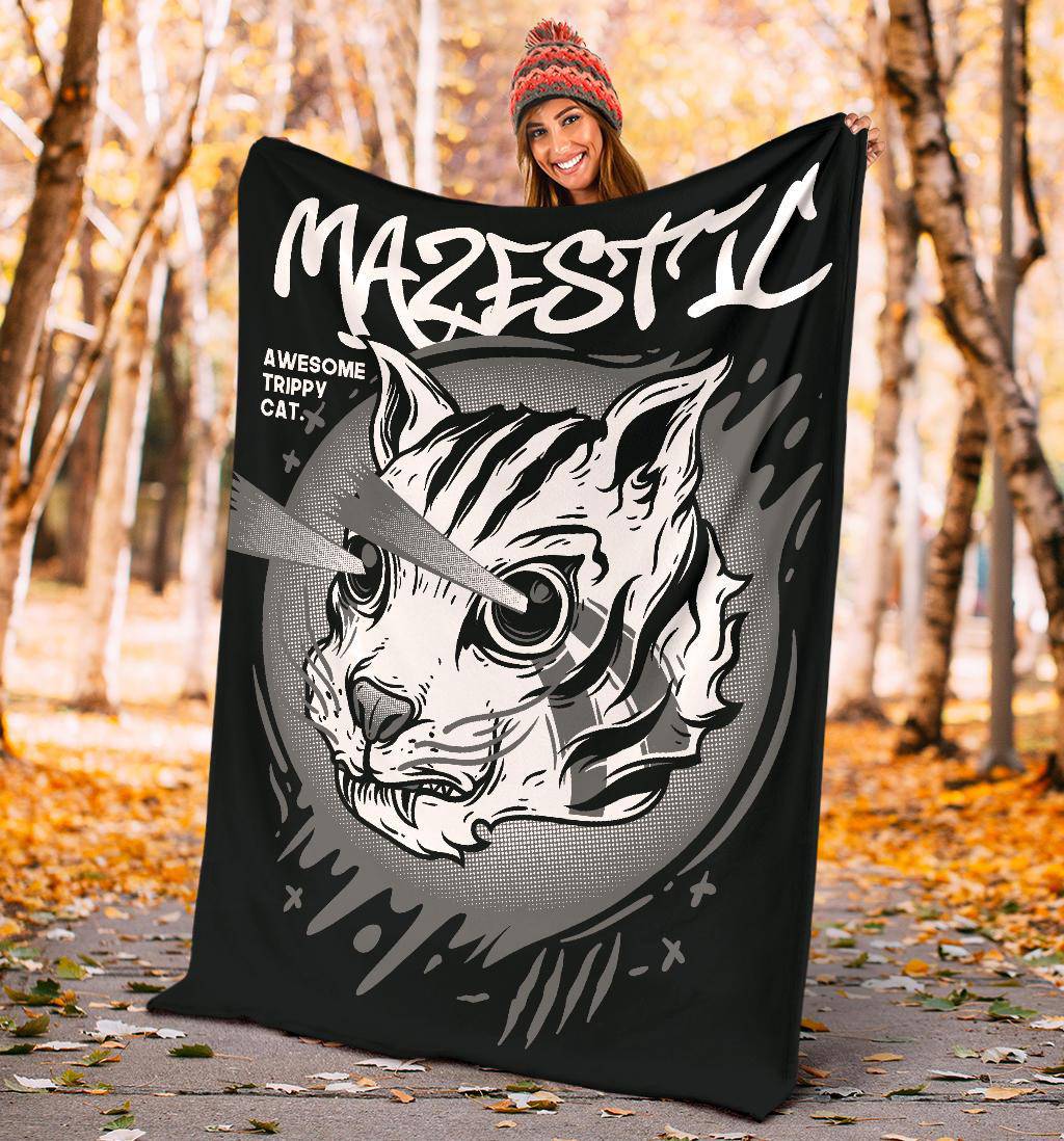 Premium Blanket Cat Drawing Mazestic Awesome Kitten - Top Content | POD Collection | Free Shipping