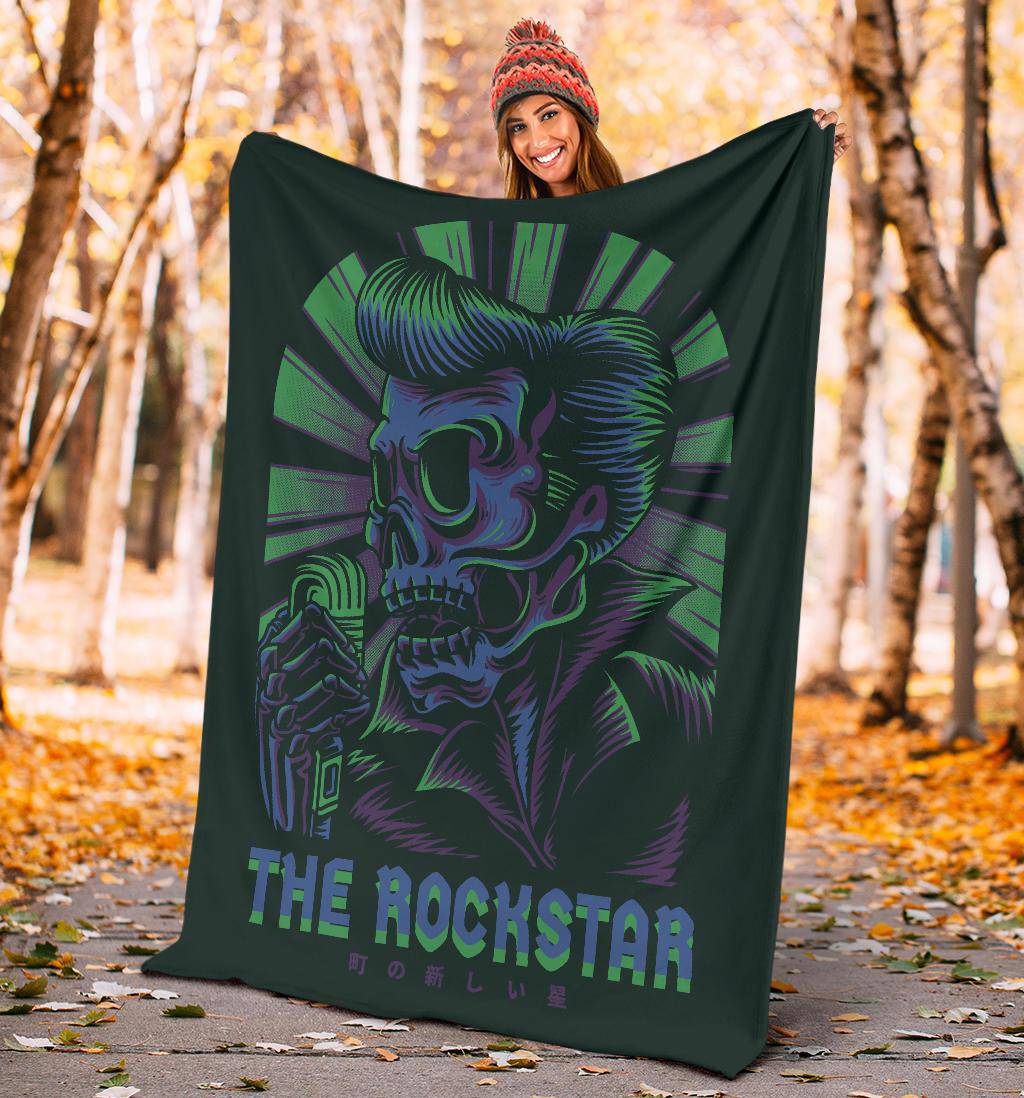 Premium Blanket Elvi Skull The Rockstar Retro Cartoon - Top Content | POD Collection | Free Shipping