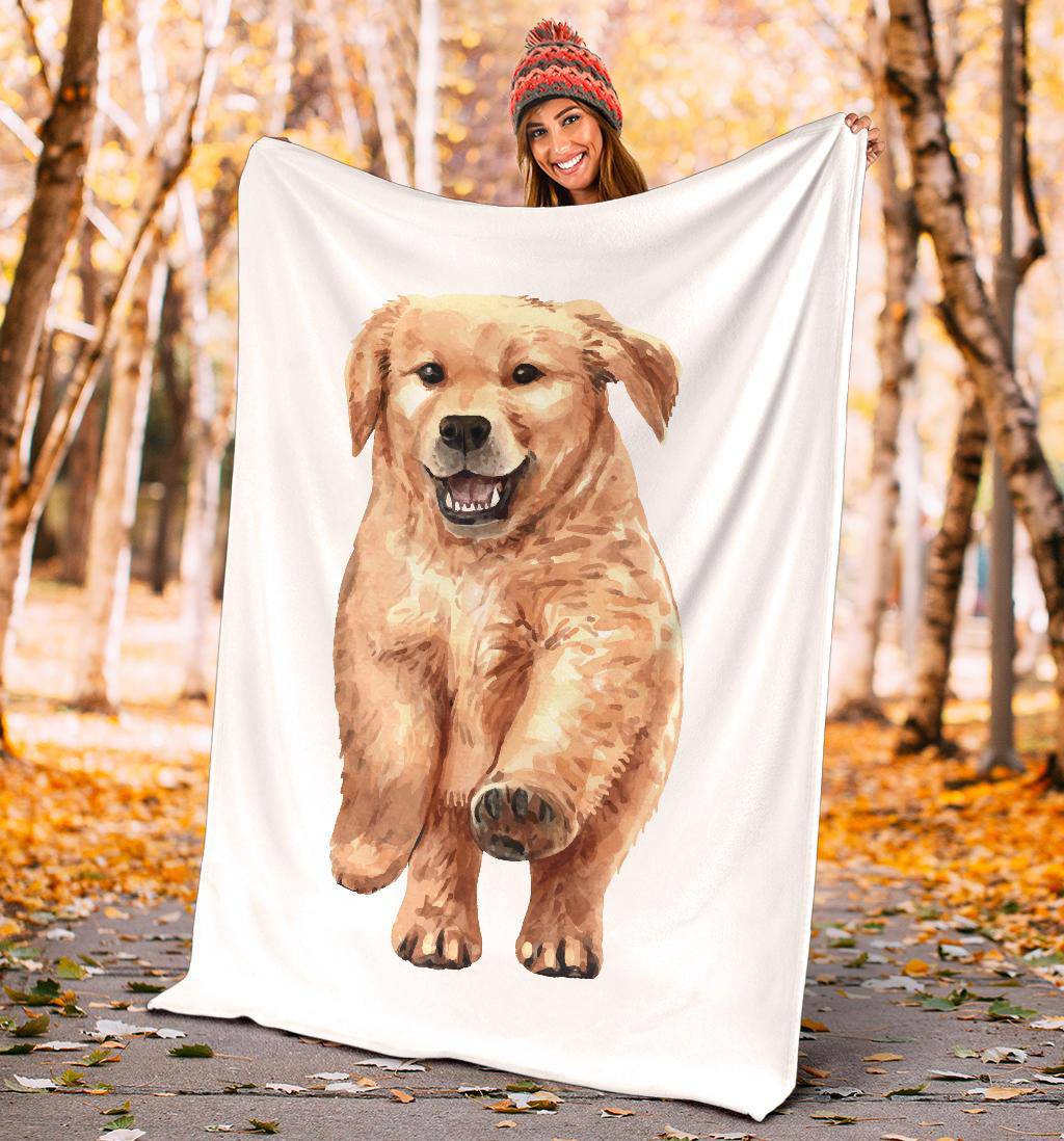 Watercolour Golden Retriever Portrait Premium Blanket, Cute Cartoon Drawing - Top Content | POD Collection | Free Shipping