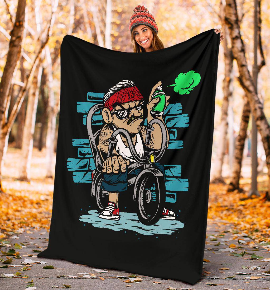 Bicycle Gangster Cool Hand Drawn Graffiti Illustration Premium Blanket - Top Content | POD Collection | Free Shipping