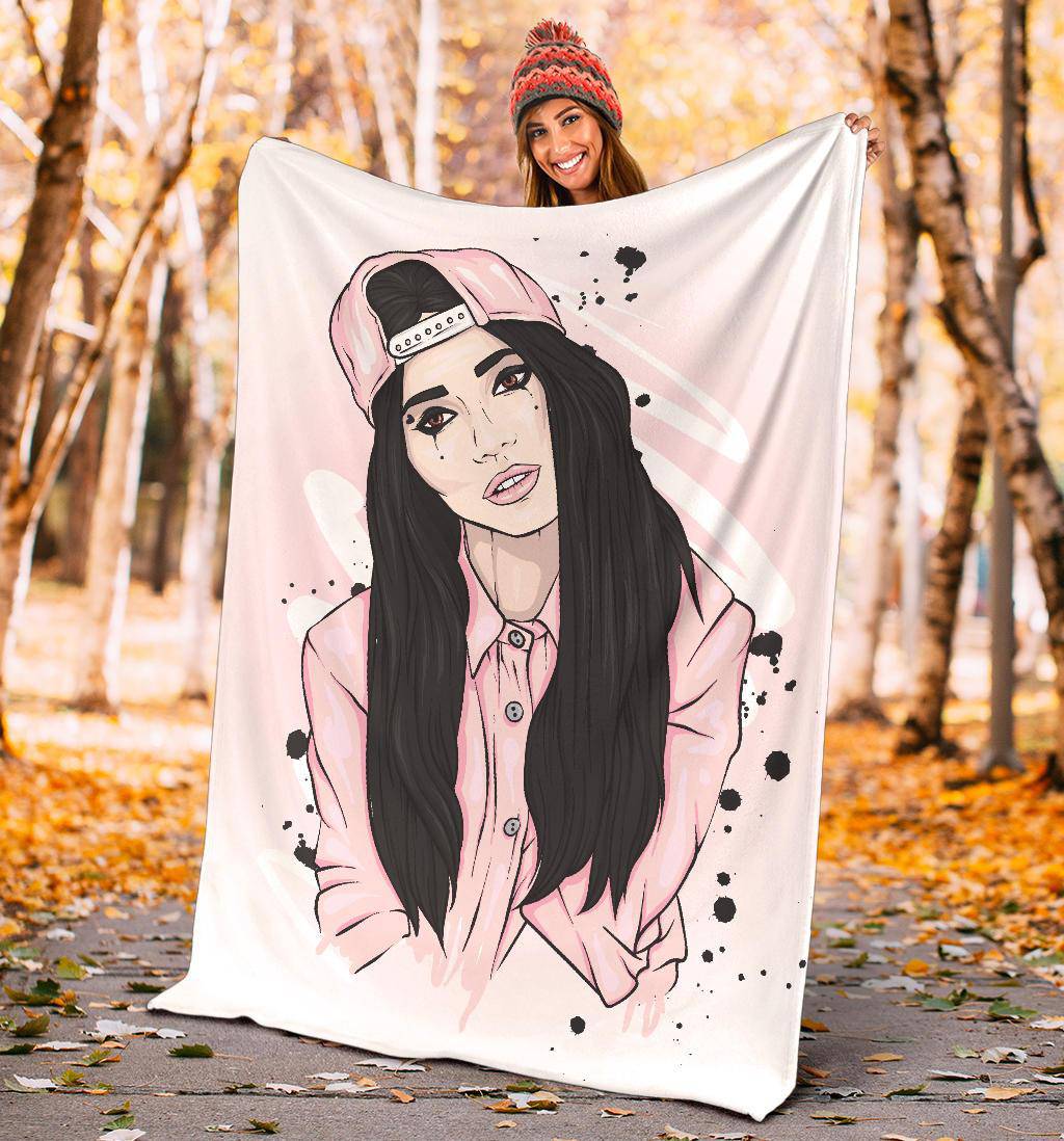 Beautiful Pink Snapback Girl Premium Blanket - Top Content | POD Collection | Free Shipping