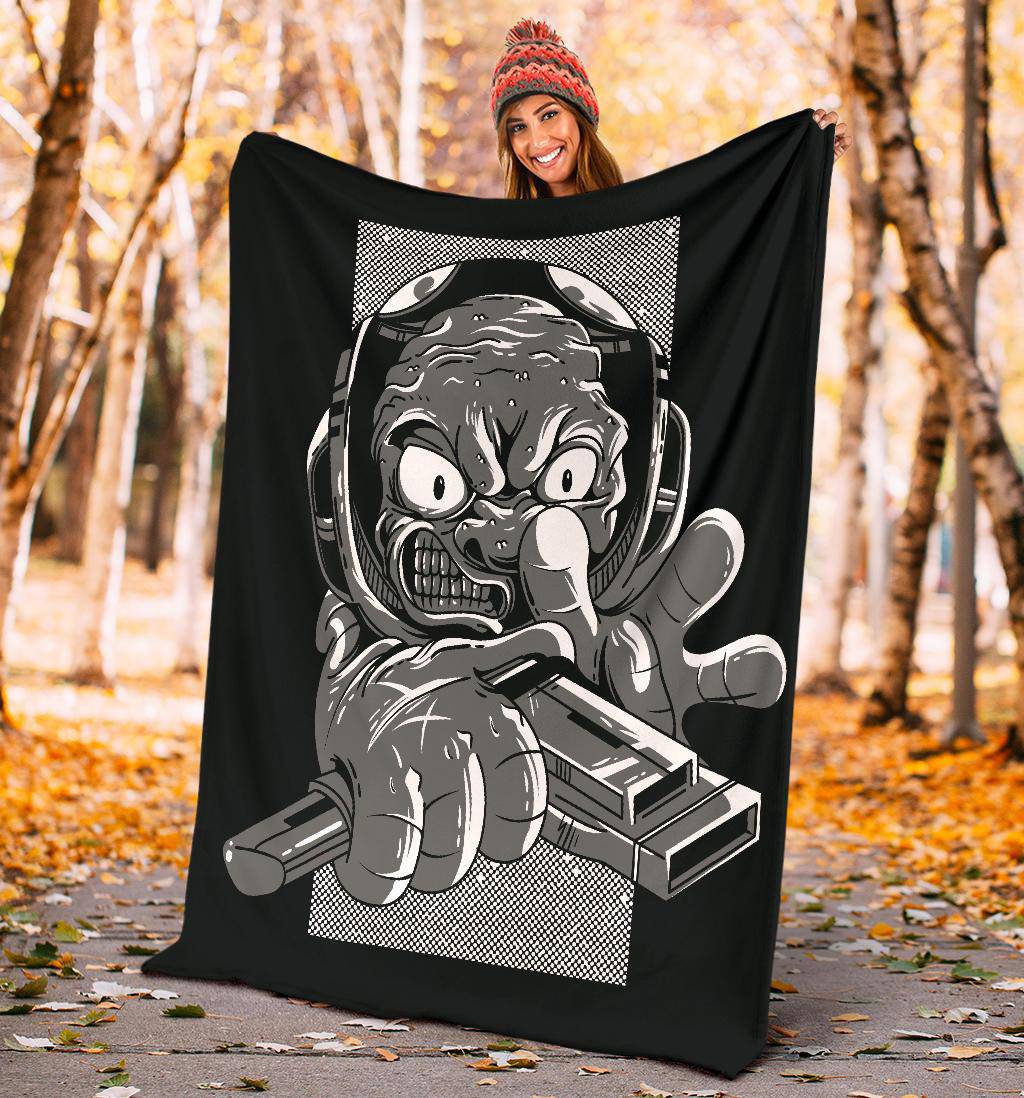 Angry Alien B&W Art Cartoon Premium Blanket - Top Content | POD Collection | Free Shipping