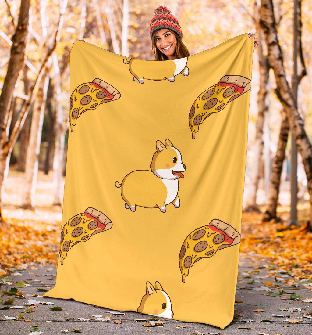 Cool Corgi Pizza Slice Yellow Cartoon Premium Blanket - Top Content | POD Collection | Free Shipping