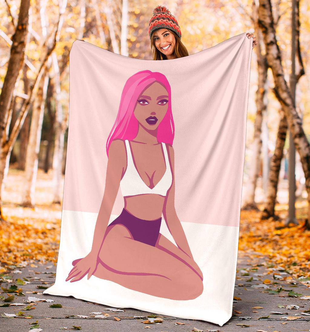 Beautiful Red Girl Cartoon Premium Blanket, Summer Illustration Drawing - Top Content | POD Collection | Free Shipping