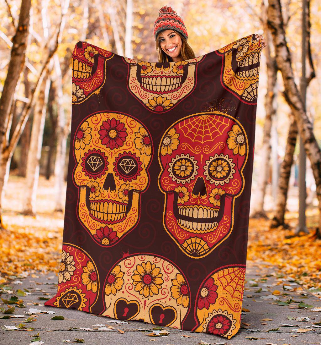 Mexican Calavera Skulls Colourful Pattern Premium Blanket - Top Content | POD Collection | Free Shipping