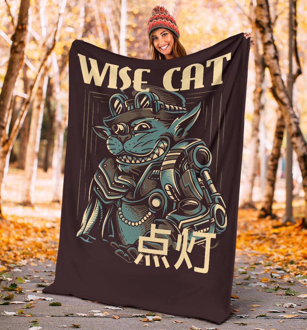 Premium Blanket Wise Cat Funny Art Cartoon - Top Content | POD Collection | Free Shipping