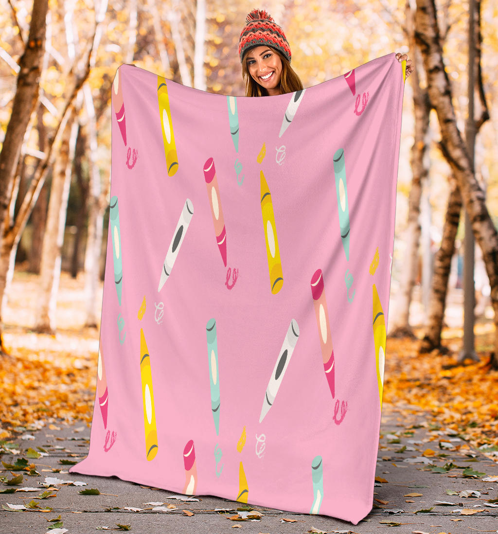 Pink Crayon Fleece Blanket