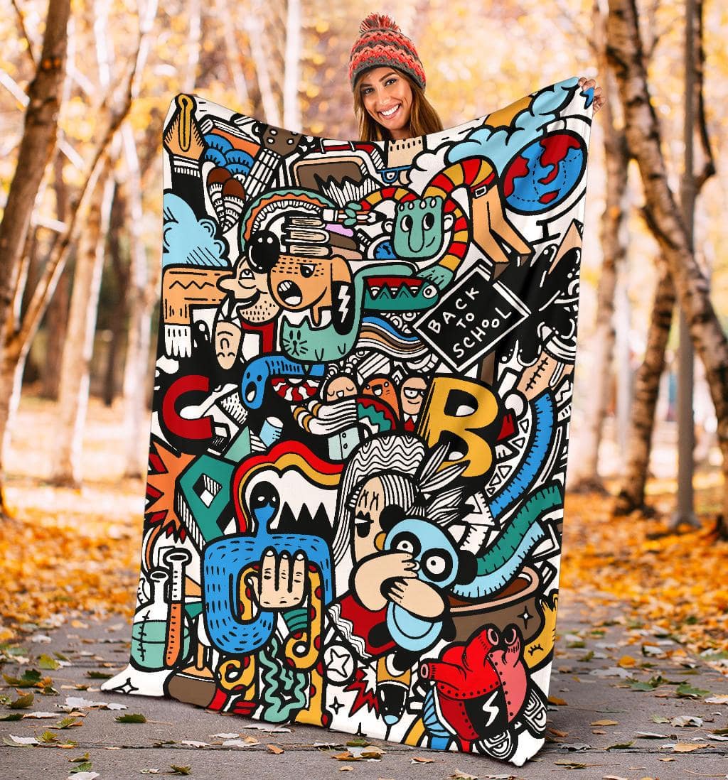 Back to School Graffiti Art Cartoon Premium Blanket - Top Content | POD Collection | Free Shipping