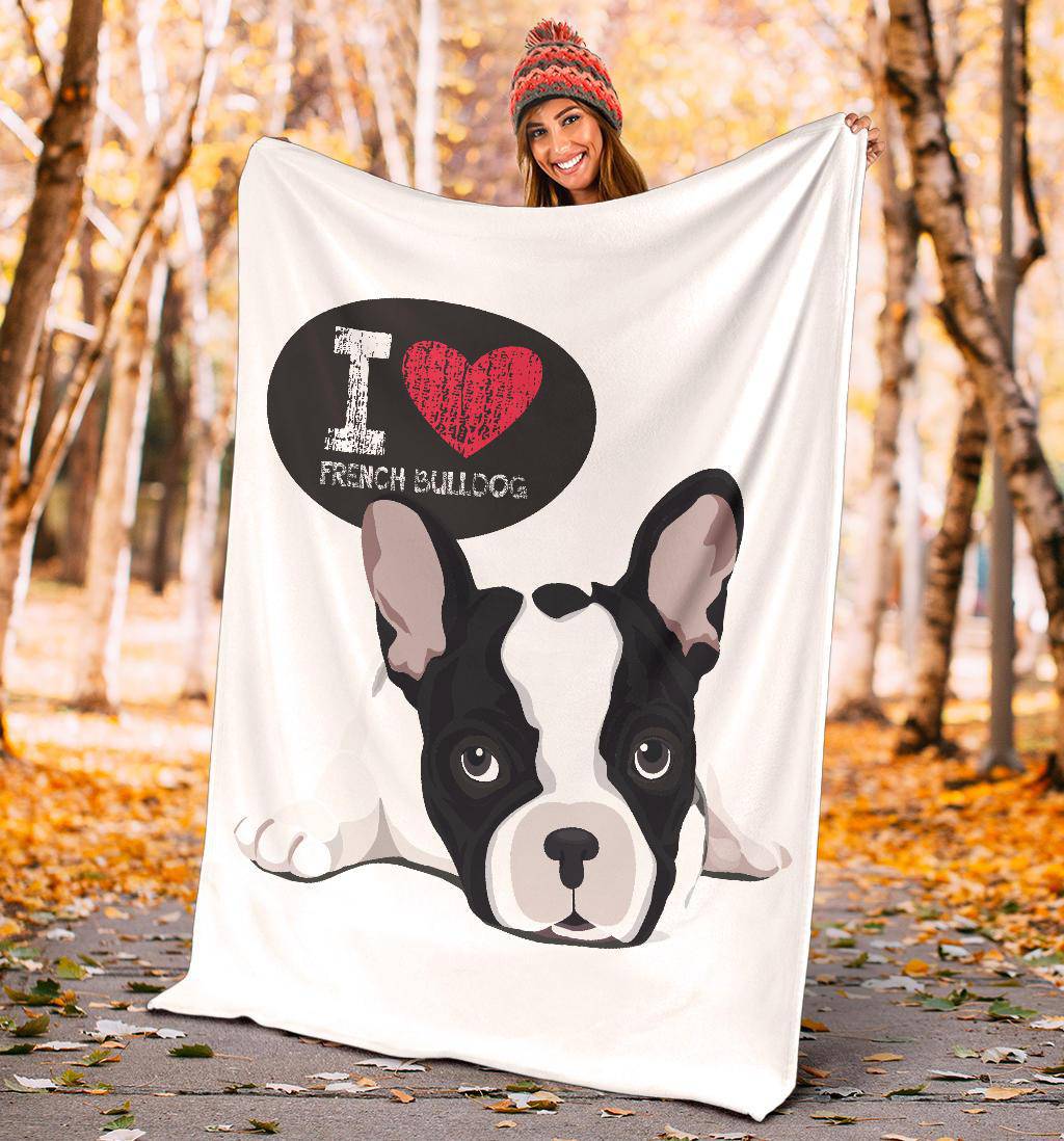 I Love French Bulldog, Cute Dog Cartoon Illustration Premium Blanket - Top Content | POD Collection | Free Shipping