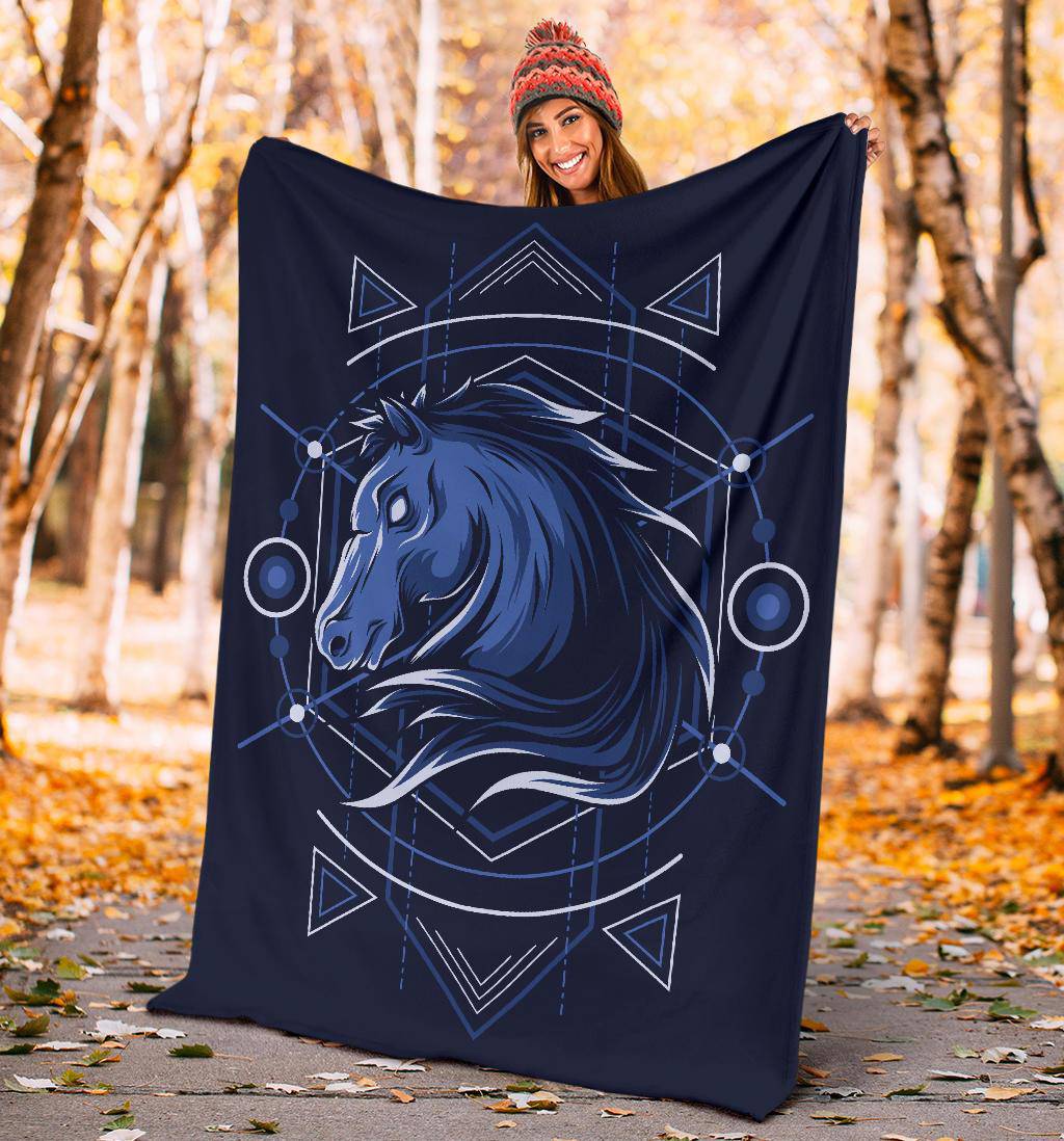 Horse Head Geometry Blue Premium Blanket - Top Content | POD Collection | Free Shipping