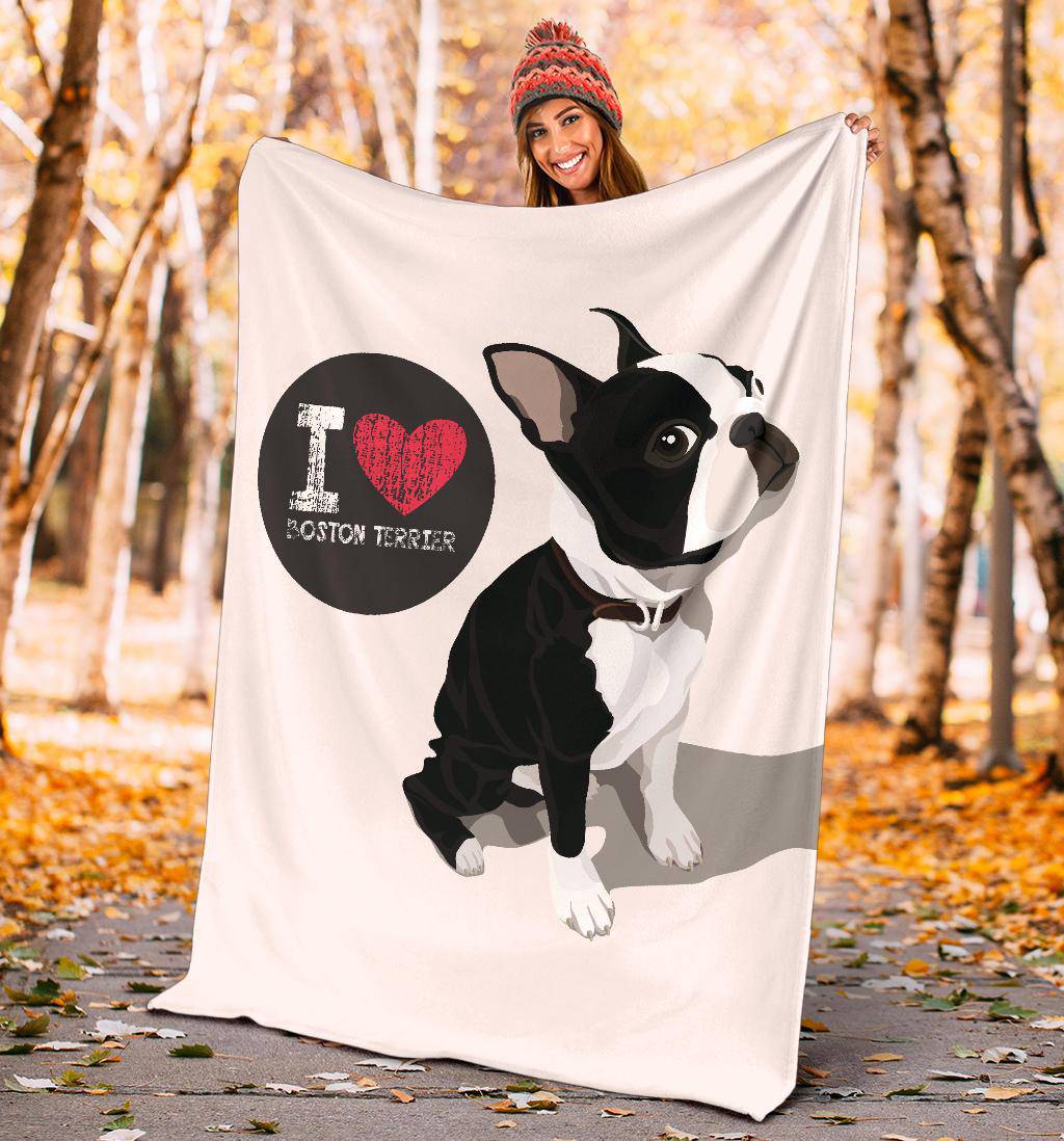 I Love Boston Terrier, Dog Cartoon Illustration Premium Blanket - Top Content | POD Collection | Free Shipping