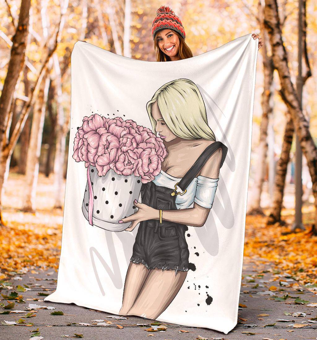 Beautiful Pink Flower Girl Premium Blanket - Top Content | POD Collection | Free Shipping