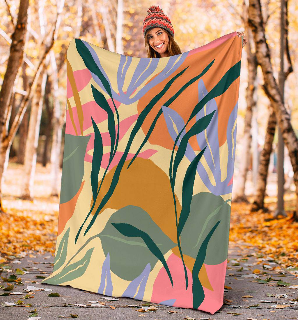 Colorful Leaves Plant Jungle Green Premium Blanket - Top Content | POD Collection | Free Shipping