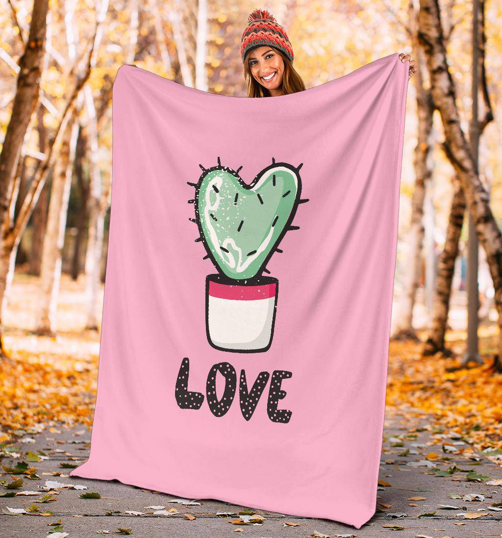 Love Cactus, Heart Shape Plant Lover Pink Art Premium Blanket - Top Content | POD Collection | Free Shipping