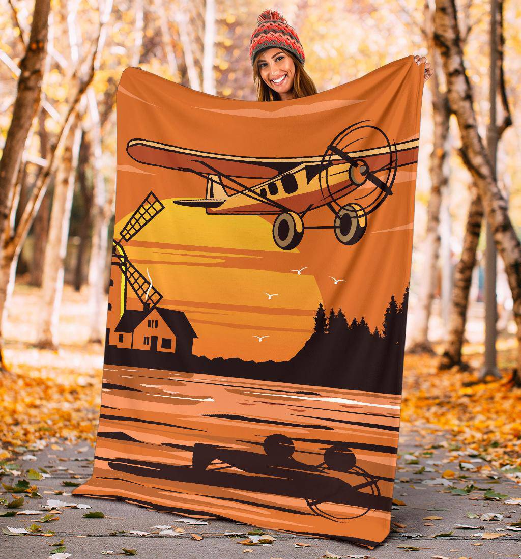 Sunset Plane Cartoon Premium Blanket - Top Content | POD Collection | Free Shipping