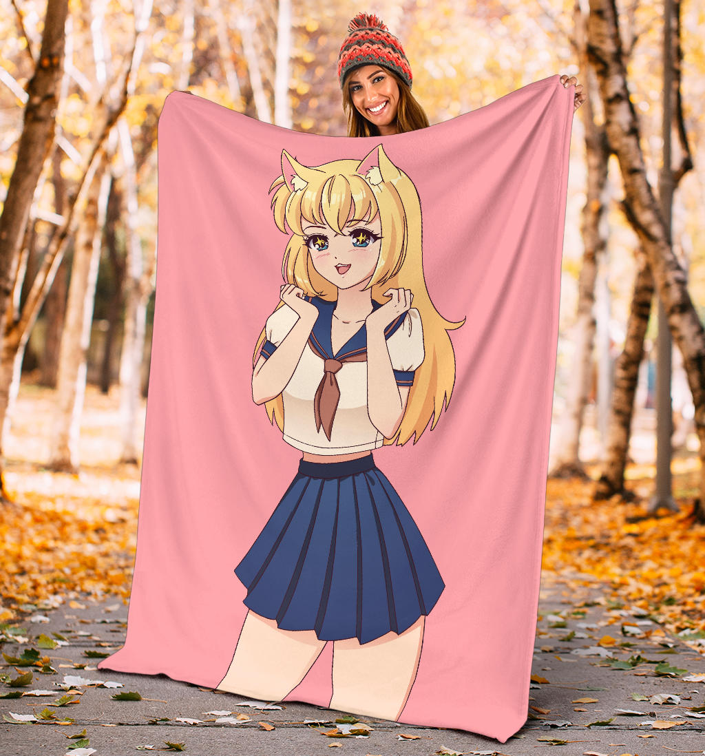 Anime Blond Cat Blanket