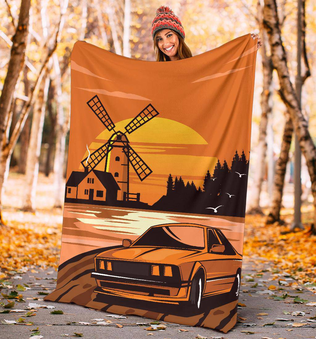 Classic Car Windmill Cartoon Premium Blanket - Top Content | POD Collection | Free Shipping