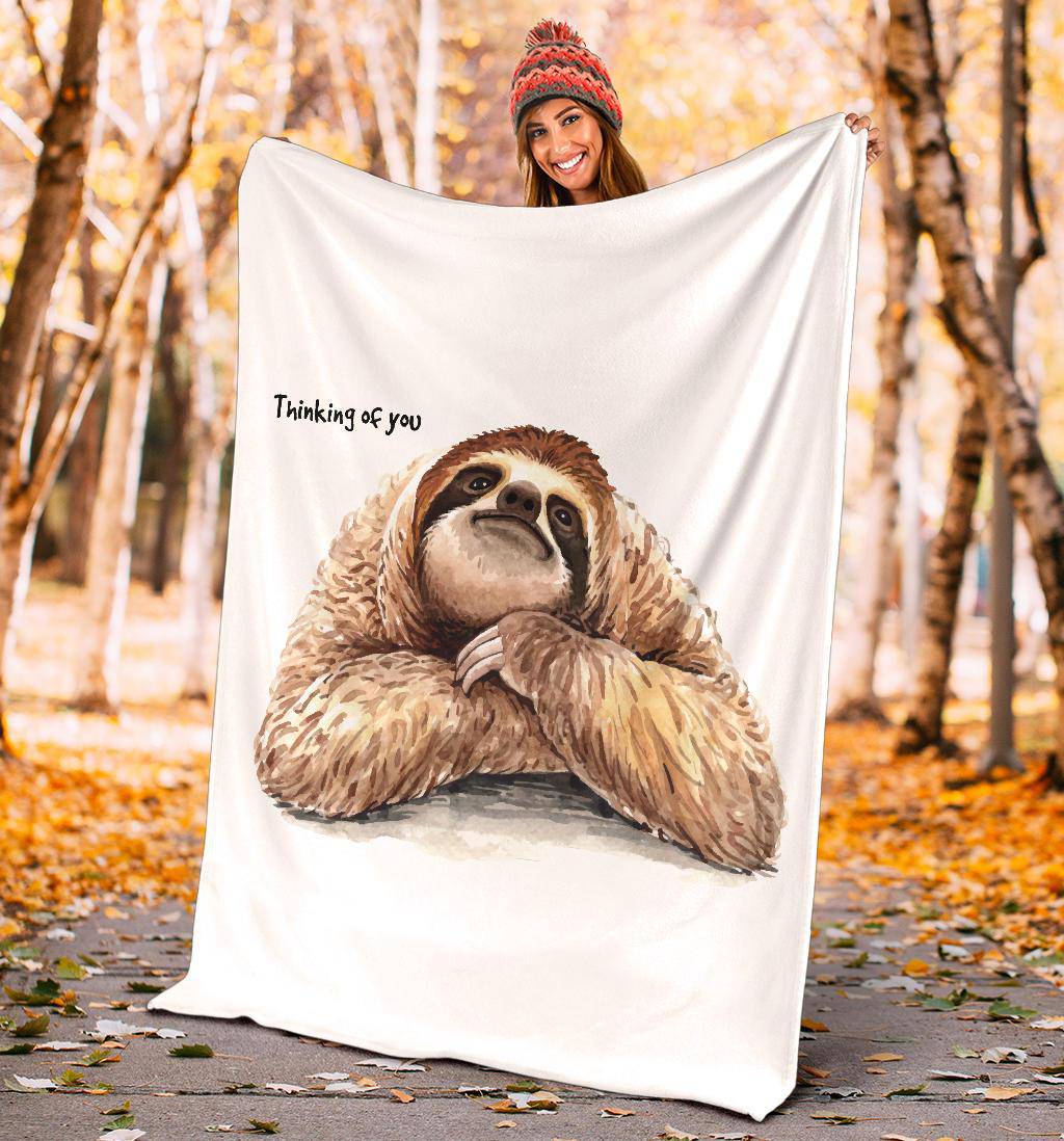 Sloth Hand Drawn Illustration Premium Blanket, Thinking Of You Quote - Top Content | POD Collection | Free Shipping