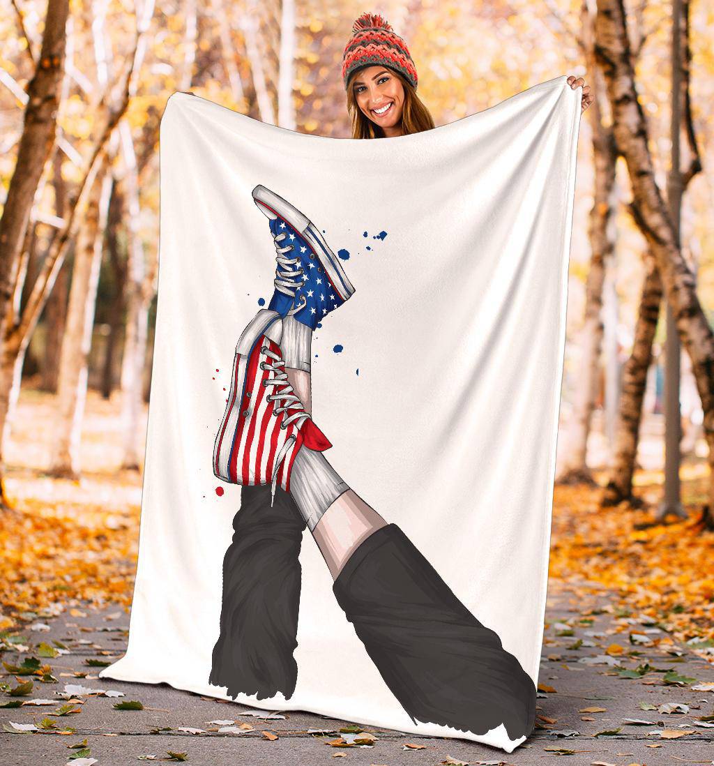 Stylish American Flag Sneakers, Vector Illustration Premium Blanket - Top Content | POD Collection | Free Shipping