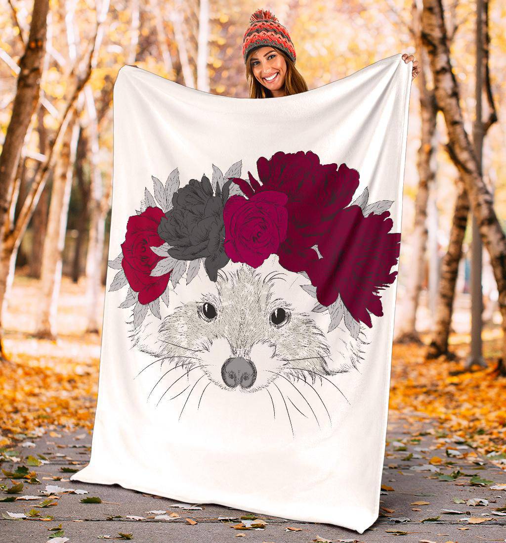 Beautiful Racoon Wreath with Flowers on head Premium Blanket - Top Content | POD Collection | Free Shipping