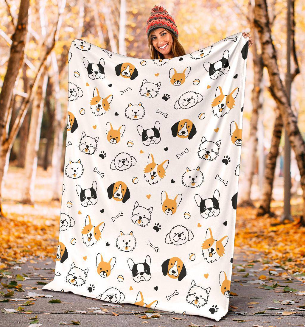 Premium Blanket Sketch Puppy Dog Heads Hand Drawn Background - Top Content | POD Collection | Free Shipping