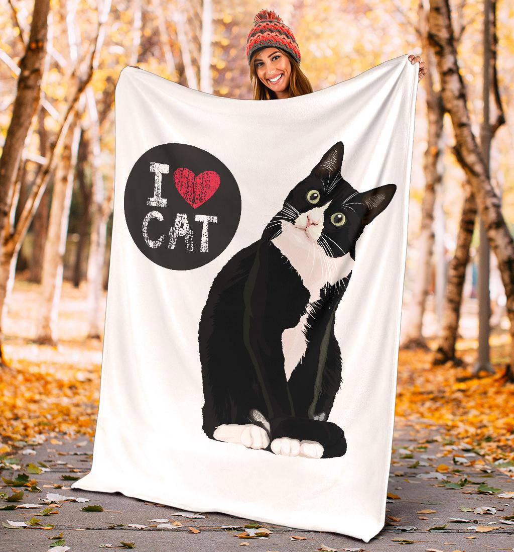 I Love My Cat, Cute Cartoon Illustration Premium Blanket - Top Content | POD Collection | Free Shipping