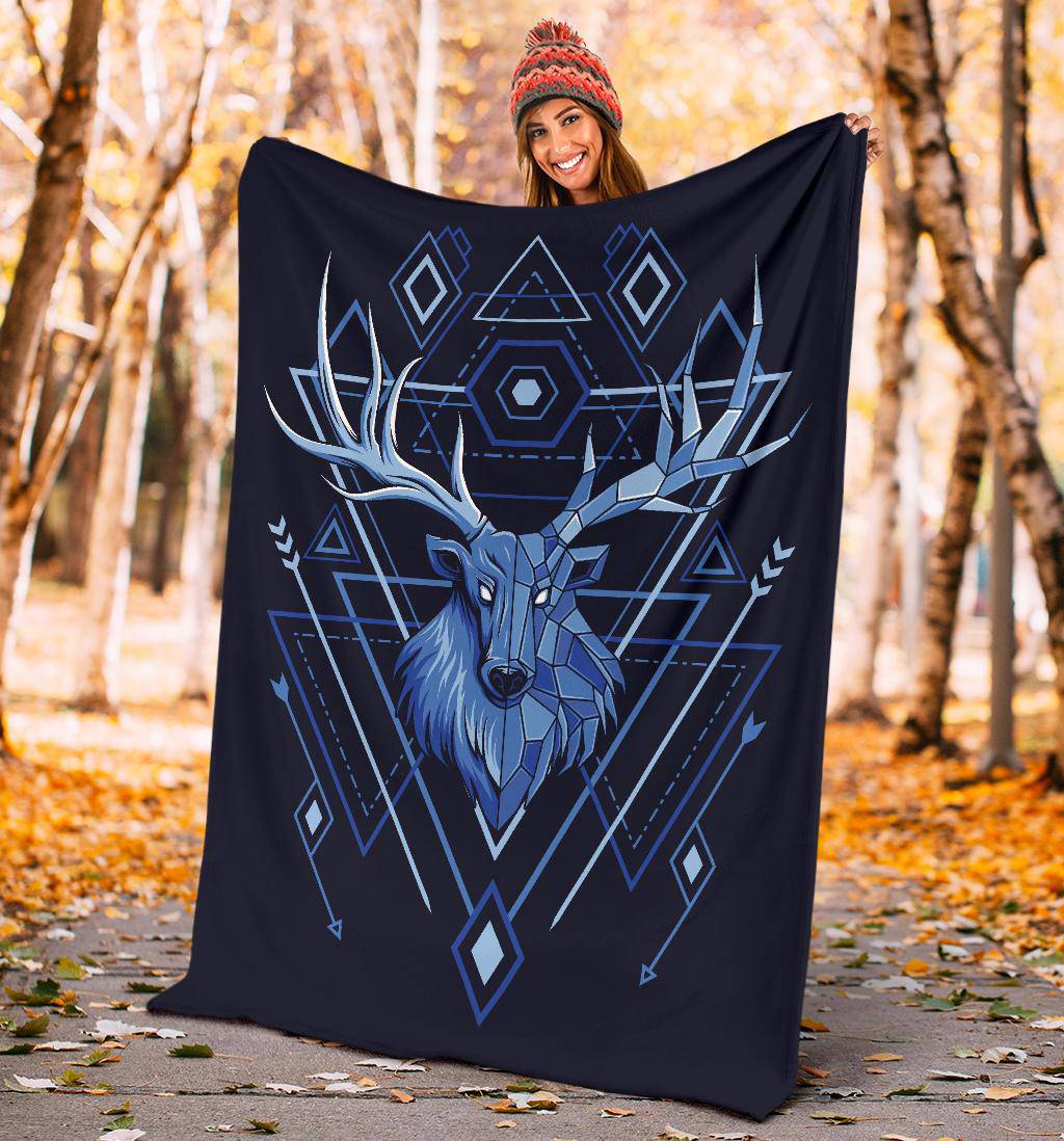 Deer Head Geometry Style Blue Premium Blanket - Top Content | POD Collection | Free Shipping