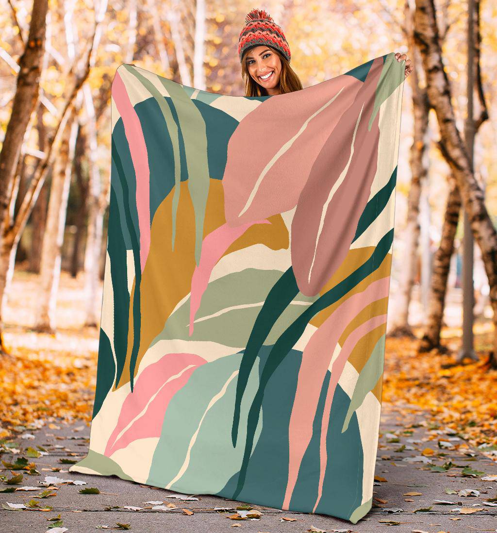 Colorful Leaves Plant Green Hand Drawn Premium Blanket - Top Content | POD Collection | Free Shipping