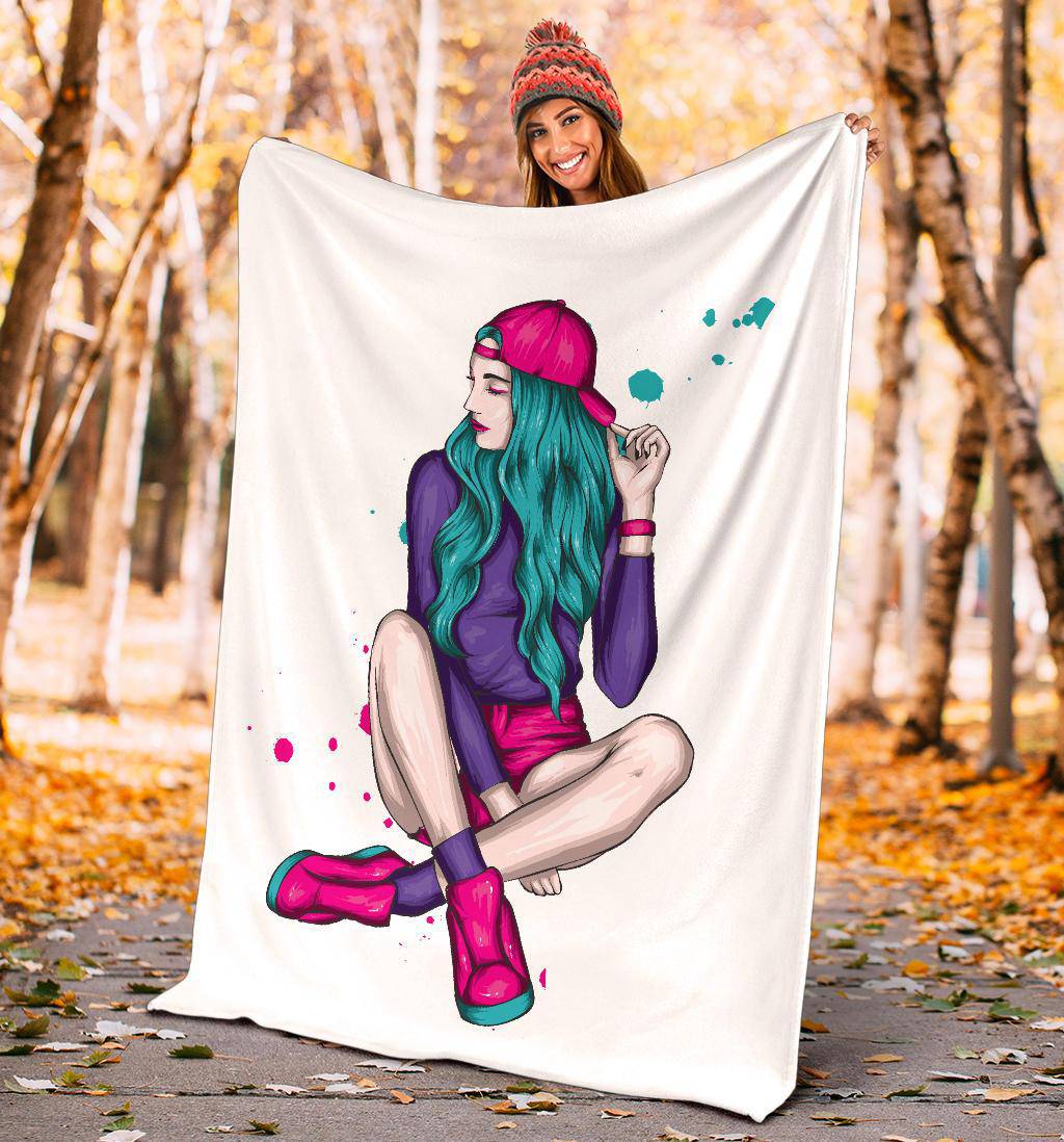 Premium Blanket Cool Colorful Girl Cap and Shorts Illustration - Top Content | POD Collection | Free Shipping