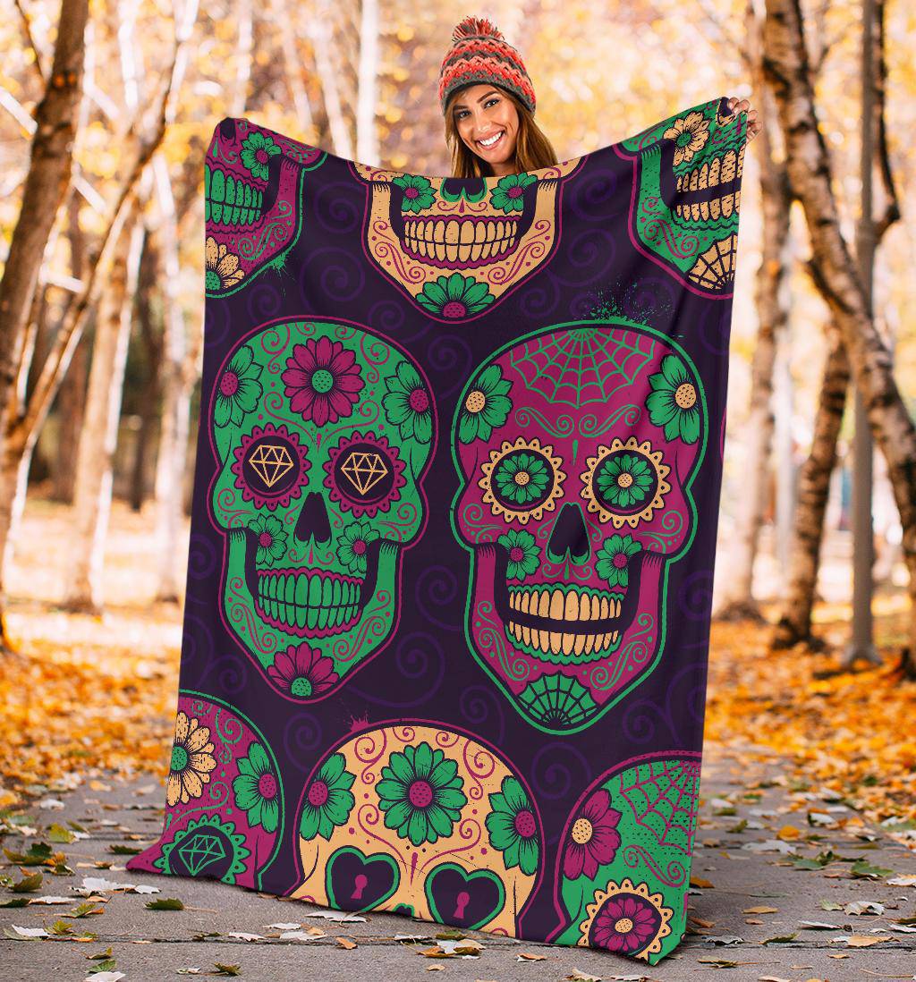 Mexican Calavera Skull Colourful Pattern Background Premium Blanket - Top Content | POD Collection | Free Shipping