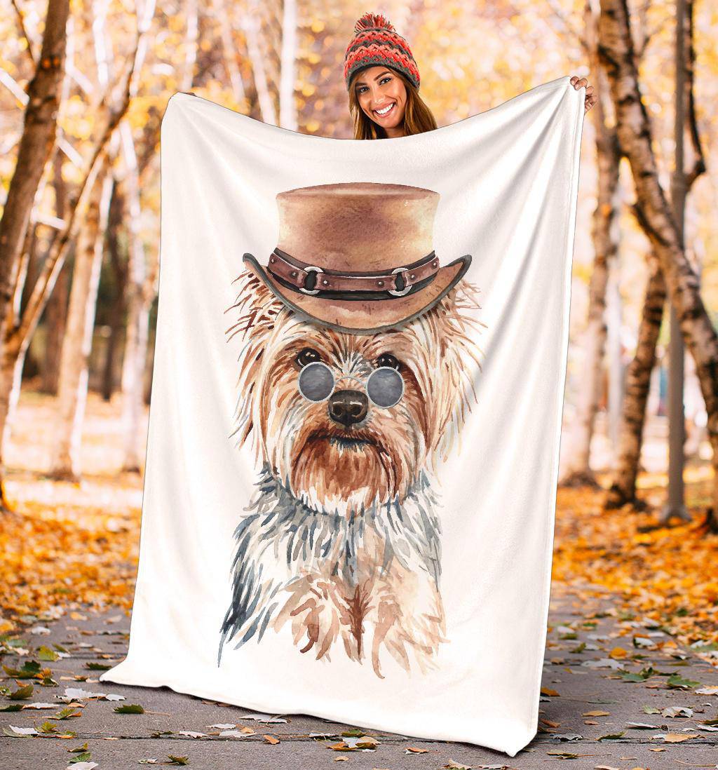 Yorkshire Terrier Watercolour Portrait Premium Blanket, Cute Dog Cartoon - Top Content | POD Collection | Free Shipping