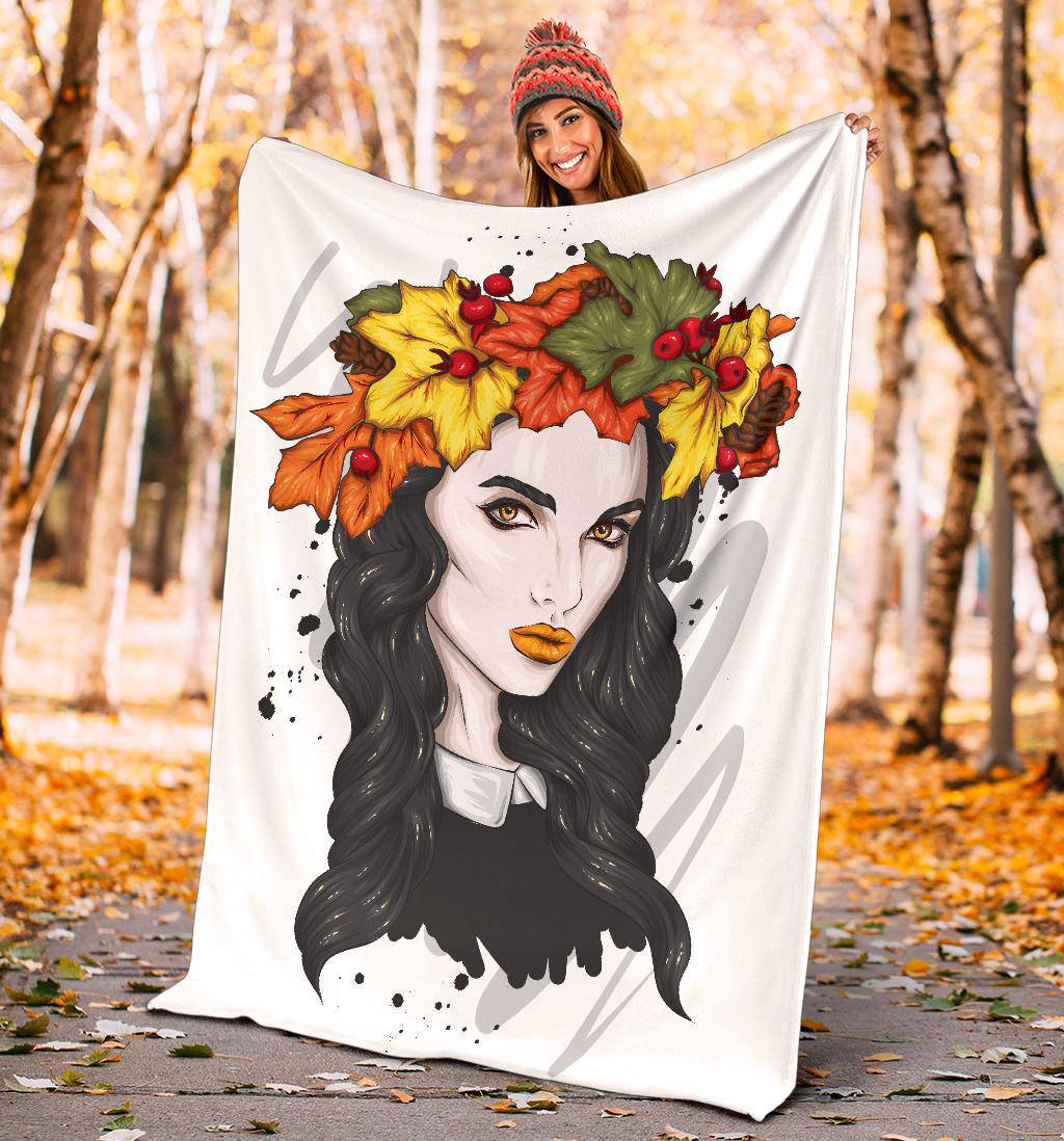 Autumn Leaves Wreath Girl Premium Blanket - Top Content | POD Collection | Free Shipping