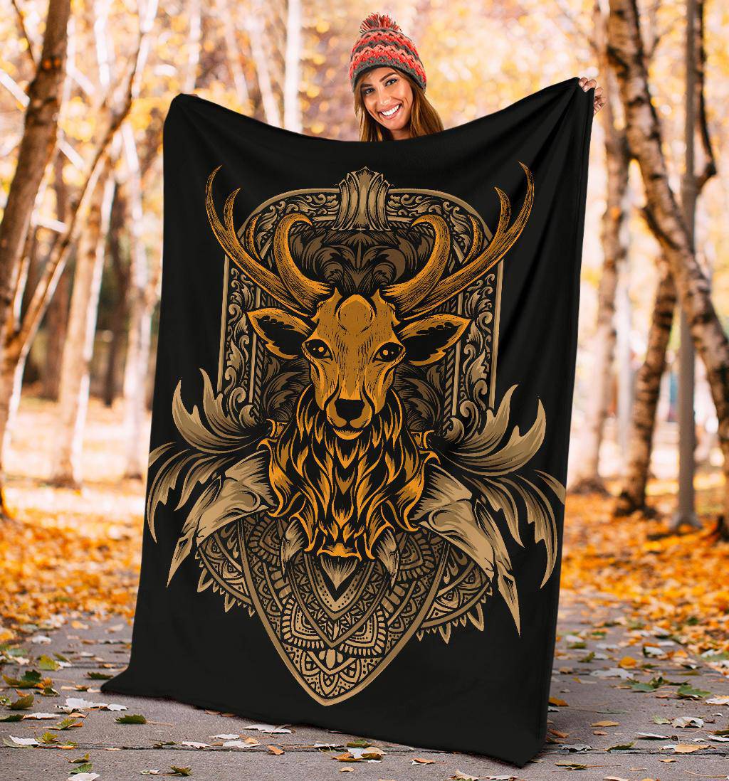 Vintage Golden Deer Head Ornaments Premium Blanket - Top Content | POD Collection | Free Shipping