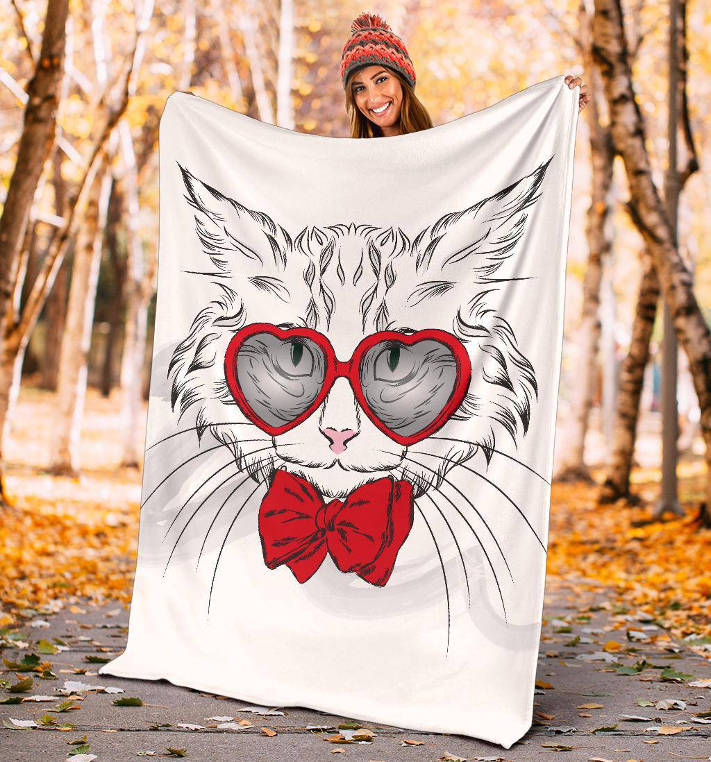 Stylish Heart Glasses Cat Premium Blanket - Top Content | POD Collection | Free Shipping