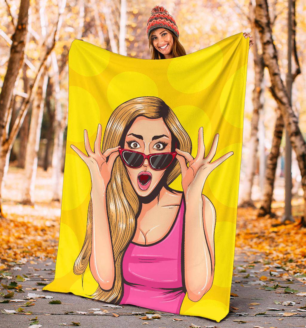 Sexy Girl Pop Art Surprised Pretty Woman Premium Blanket - Top Content | POD Collection | Free Shipping