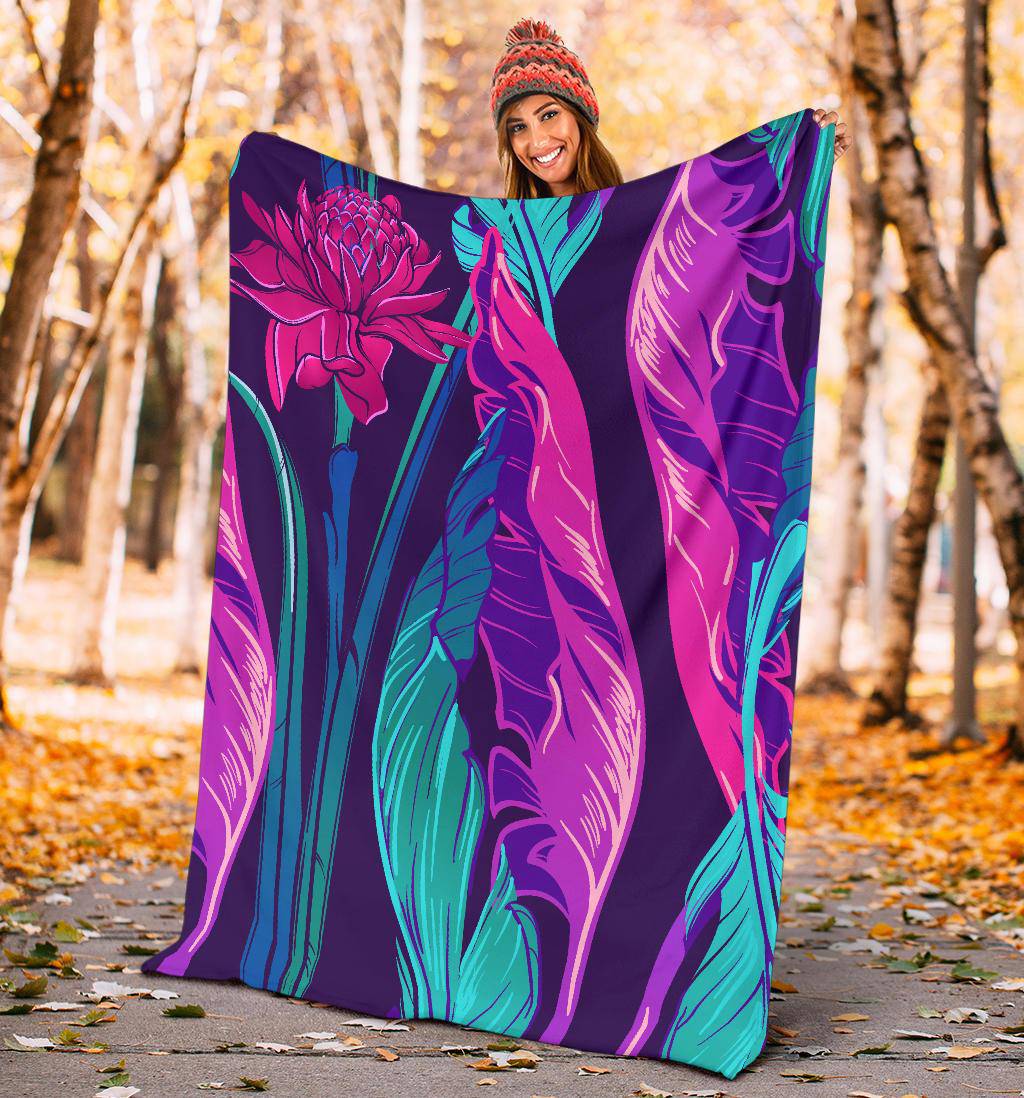 Purple Banana leaves Etligeria Flower Premium Blanket - Top Content | POD Collection | Free Shipping