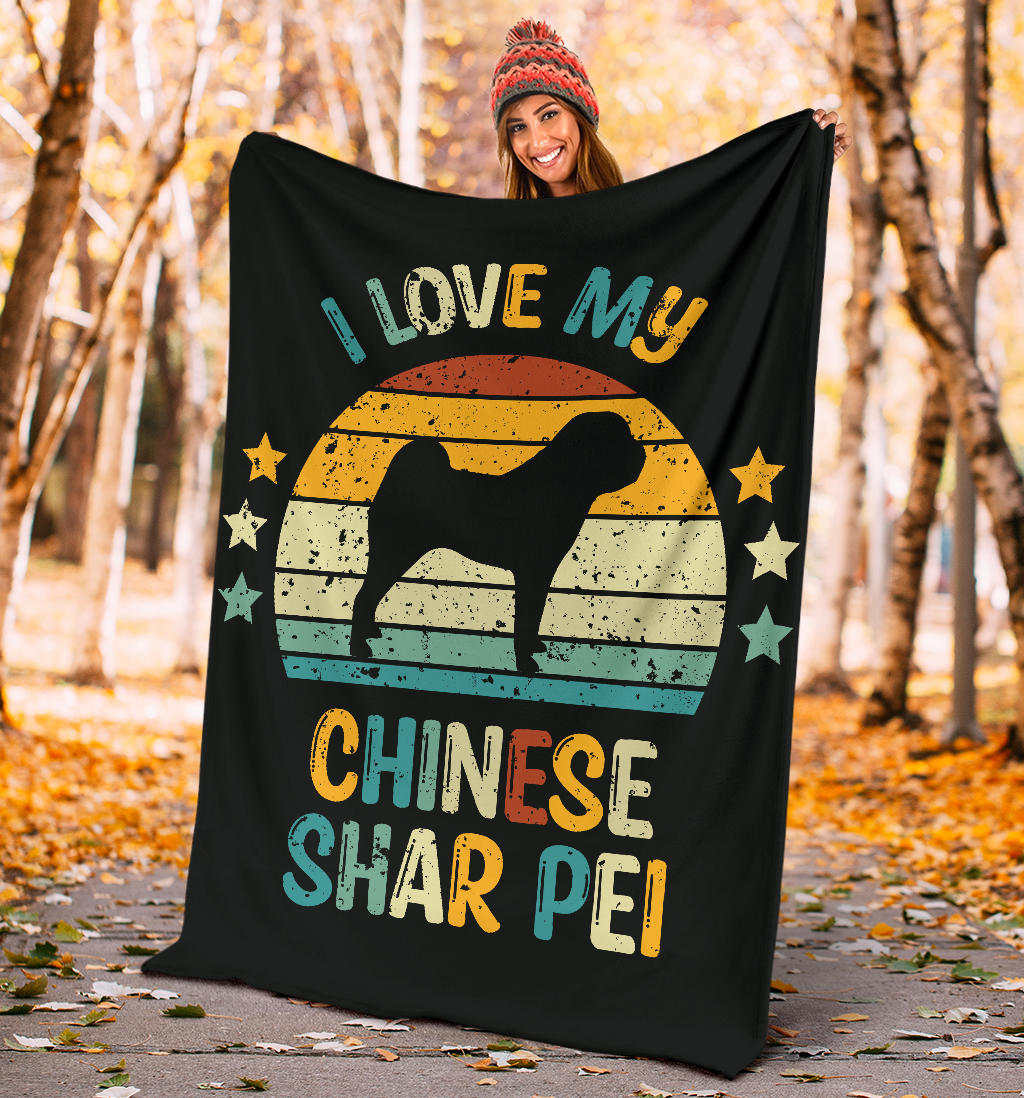 Chinese Shar Pei Blanket, Chinese Shar Pei Retro Blanket, Chinese Shar Pei Throw Blanket, Chinese Shar Pei Gifts