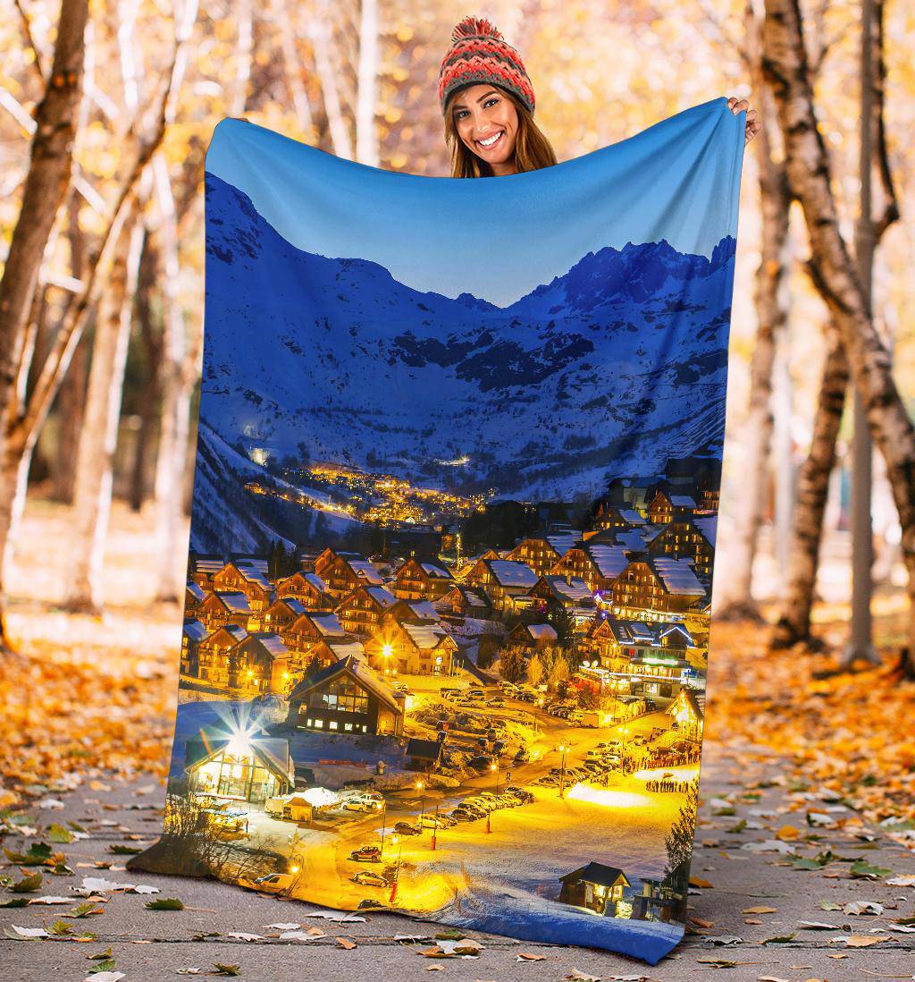 Winter Town France Travel Mountains Premium Blanket - Top Content | POD Collection | Free Shipping