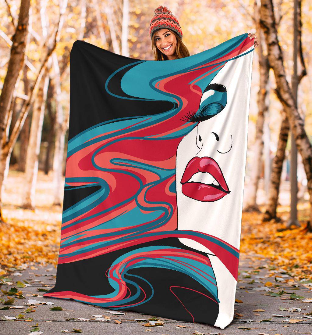 Make Up Face Human Cartoon Red Lips Premium Blanket - Top Content | POD Collection | Free Shipping