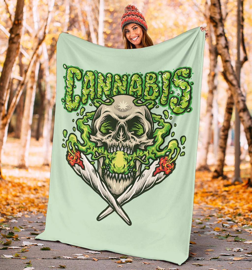 Skull Smoking Cannabis Joint Premium Blanket - Top Content | POD Collection | Free Shipping