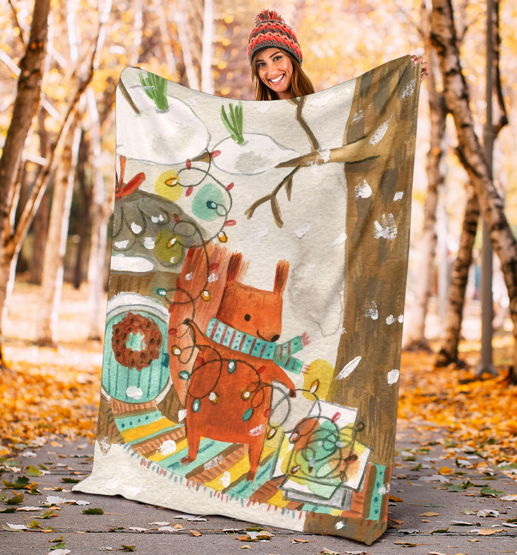 christmas sqourl ilustration blanket - Top Content | POD Collection | Free Shipping