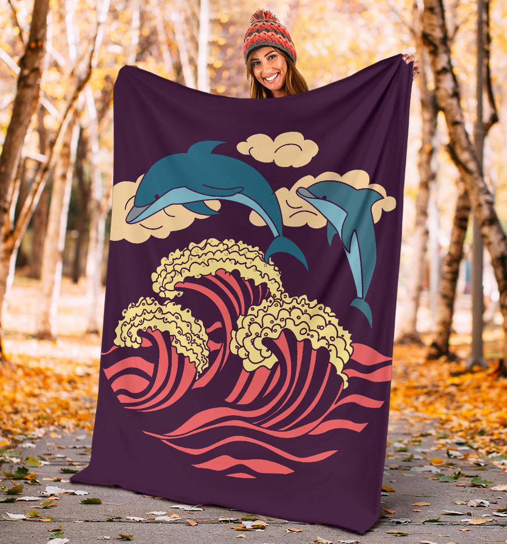 Dolphins in the Sea Purple Premium Blanket - Top Content | POD Collection | Free Shipping