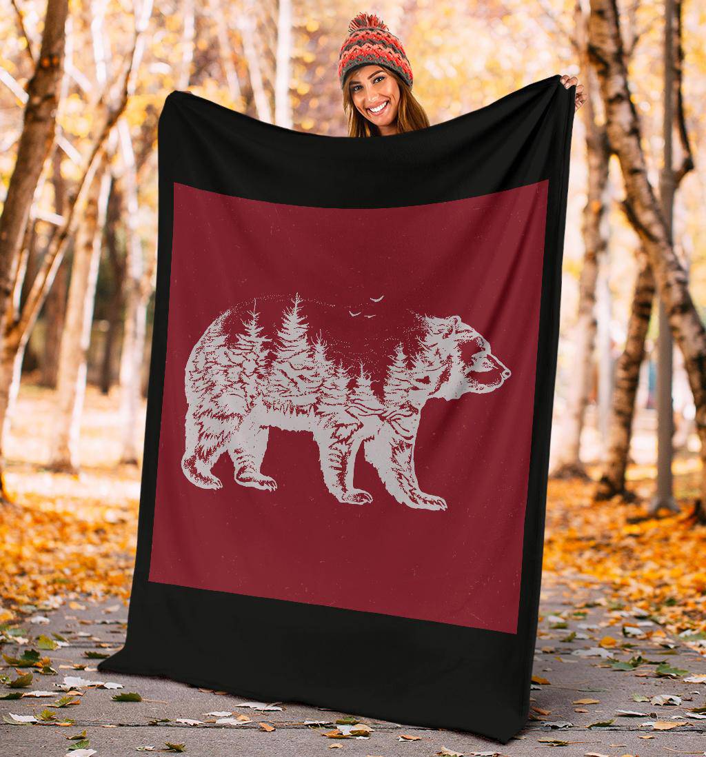 Hand Drawn Bear Nature Exposure Premium Blanket - Top Content | POD Collection | Free Shipping