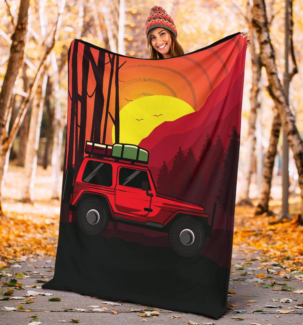 Sunset Adventure Side Hill Cartoon Premium Blanket - Top Content | POD Collection | Free Shipping